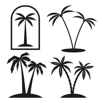 Set of palm tree labels and design elements. Vintage palms illustrations. V.. Illustrazione stock