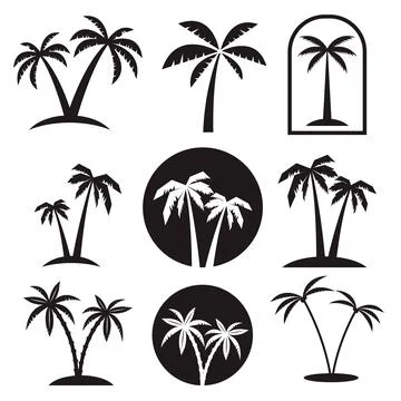 Set of palm tree labels and design elements. Vintage palms illustrations. V.. Stock Illustration