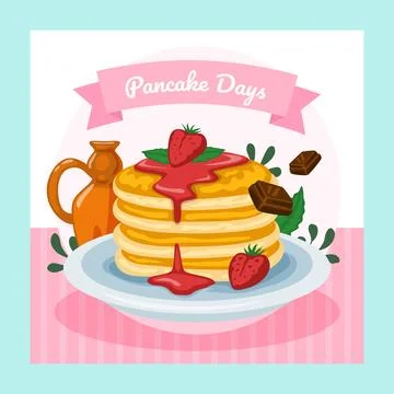 Set of pancakes set illustration. Stacks of tasty pancakes with, cherry, bl.. Stock Illustration