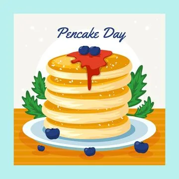 Set of pancakes set illustration. Stacks of tasty pancakes with, cherry, bl.. Stock Illustration
