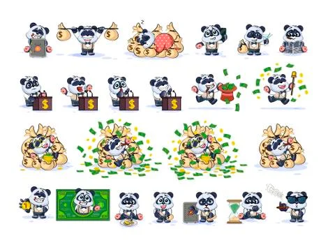 Set panda bear in business suit stickers emoticons Stock Illustration