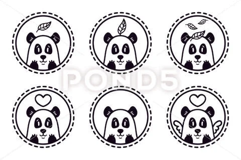Set of panda emblems, icons, labels. 스톡 일러스트