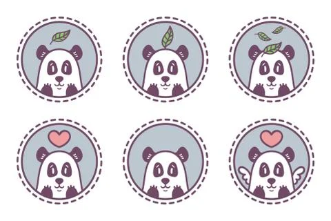 Set of panda emblems, icons, labels. Stock Illustration