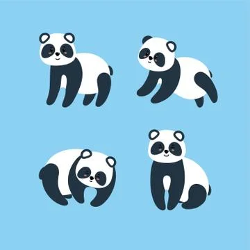 Set of pandas. Vector illustration in flat style Stock Illustration