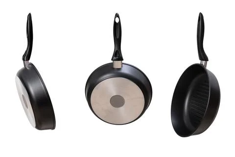 Set of pans. photos from different angles. side view, view from the back Stock Photos