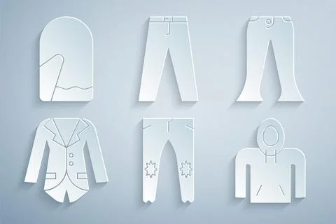 Set Pants, Blazer or jacket, Hoodie, and Christmas mitten icon. Vector Stock Illustration