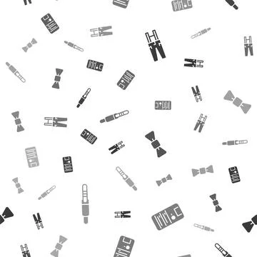 Set Pants with suspenders, Computer, Bow tie and Audio jack on seamless pattern Stock Illustration