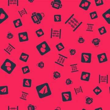 Set Paper airplane, School backpack, Speech bubble chat and Abacus on seamless Stock Illustration