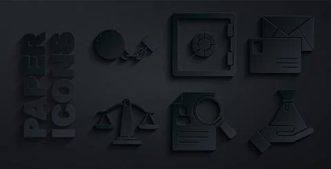 Set Paper analysis magnifying, Envelope, Scales of justice, Bribe money bag イラスト素材