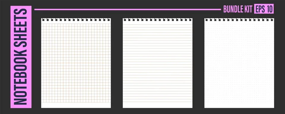 Set of paper background with brown grid line and dot pattern note texture. Illustrazione stock
