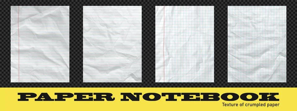 Set of paper backgrounds with blue grid and line pattern and crumpled texture. Stock Illustration
