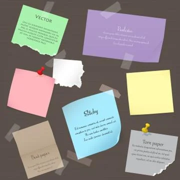 Set of paper banner notes stickers. Pieces of torn colorful blank note color Stock Illustration
