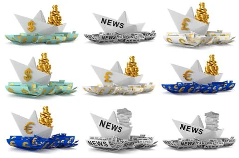 Set paper boat Stock Illustration