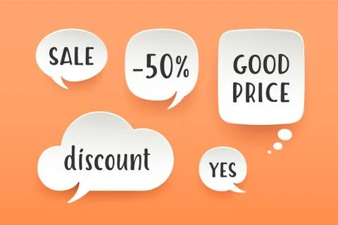 Set of paper bubble cloud talk with shadow Stock Illustration