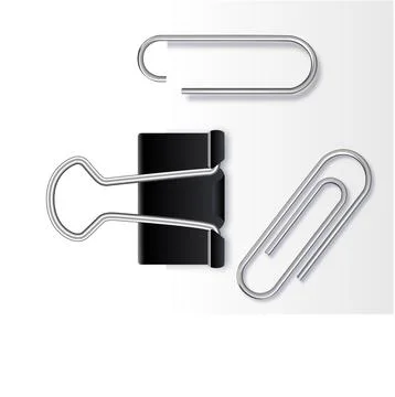Set of paper clip with black binder on white background. Vector Stock Illustration