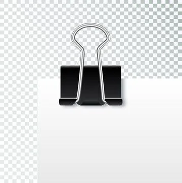 Set of paper clip with black binder on white background. Vector Stock Illustration