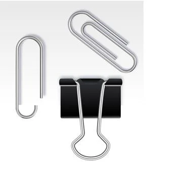 Set of paper clip with black binder on white background. Vector Stock Illustration