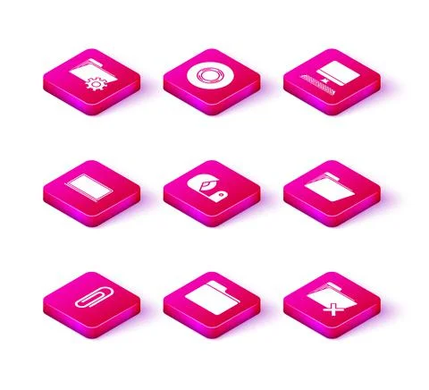 Set Paper clip, Document folder, Laptop, Scotch, Delete, Computer monitor with 스톡 일러스트