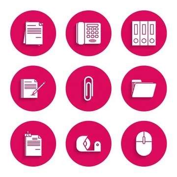 Set Paper clip, Scotch, Computer mouse, Document folder, File document and Stock Illustration