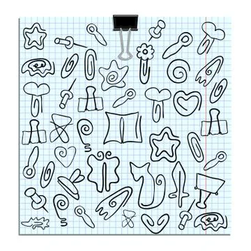 Set of paper clips of various shapes Stock Illustration