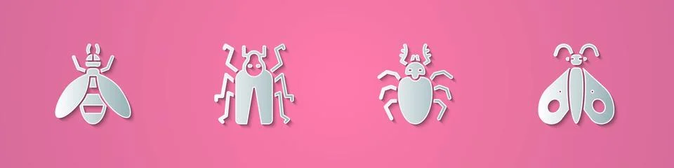 Set paper cut Bee, Beetle bug, deer and Butterfly icon. Paper art style. Vector イラスト素材