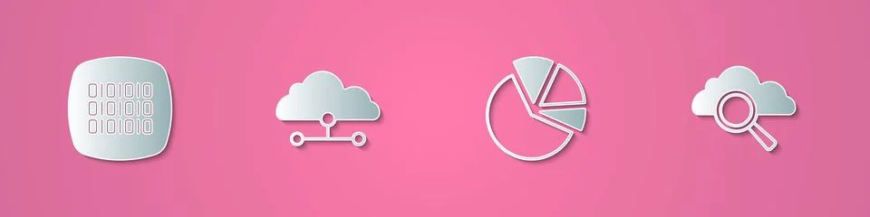 Set paper cut Binary code, Network cloud connection, Pie chart infographic .. Illustrazione stock