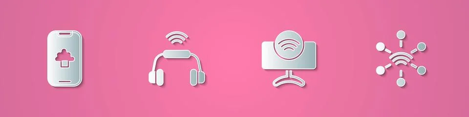 Set paper cut Cloud technology data, Smart headphones system, Tv and Networ.. Stock Illustration