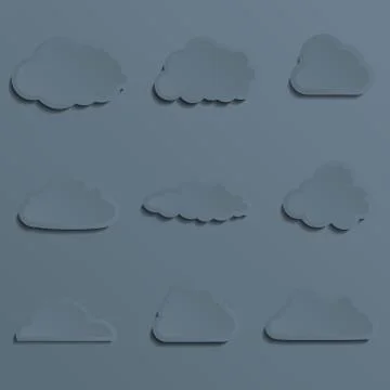 Set of a paper cut clouds. Stylish. With shadow Illustrazione stock