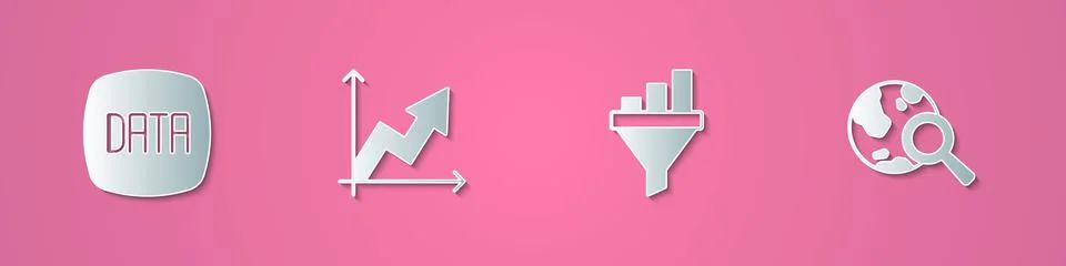 Set paper cut Data analysis, Financial growth, Sales funnel with chart and Stock Illustration