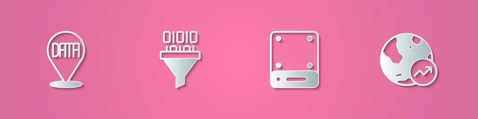 Set paper cut Data analysis, Binary code, Server and Financial growth icon... Illustrazione stock