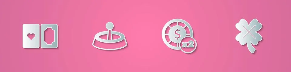 Set paper cut Deck of playing cards, Casino roulette wheel, chips and slot ma イラスト素材