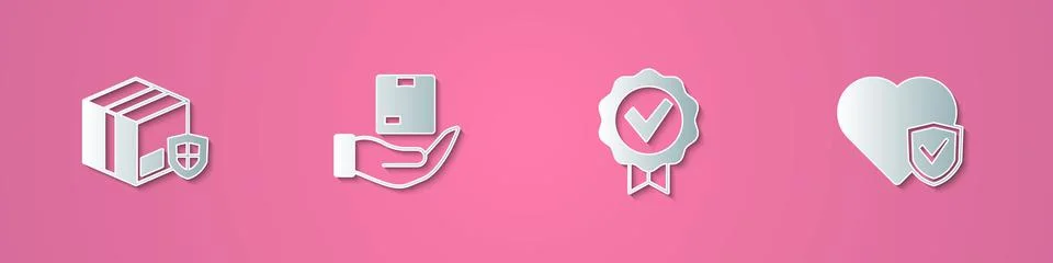 Set paper cut Delivery security with shield, insurance, Approved and check mark Stock Illustration