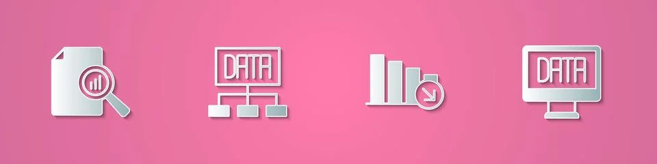 Set paper cut Document with graph chart, Data analysis, Financial growth Stock Illustration