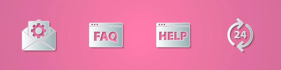Set paper cut Envelope setting, Browser FAQ, help and Telephone 24 hours support 库存插图