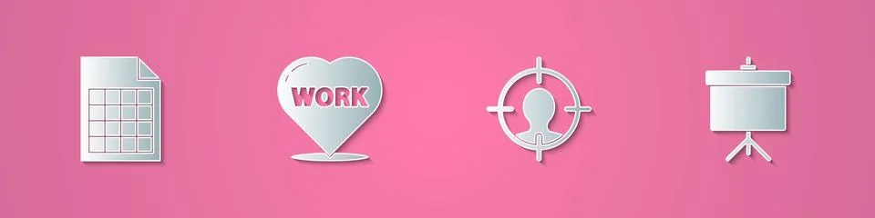 Set paper cut File document, Heart with text work, Head hunting concept and Illustrazione stock