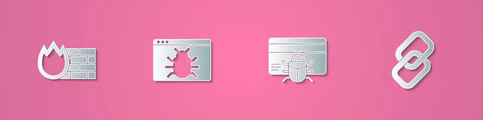 Set paper cut Firewall, security wall, System bug, in credit card and Chain link Stock-Illustration