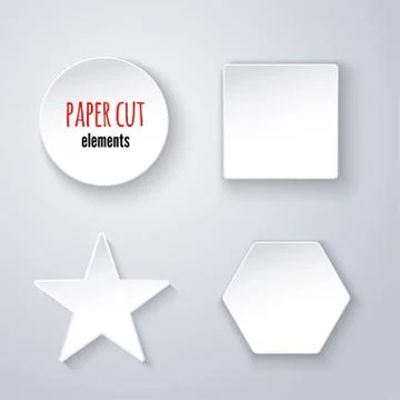 Set of paper cut geometric figures on white. Infographic elements for design Stock Illustration