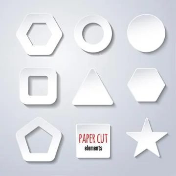 Set of paper cut geometric figures on white. Infographic elements for design Stock Illustration