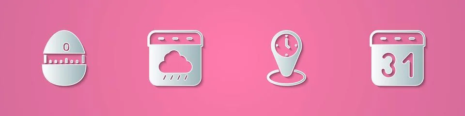 Set paper cut Kitchen timer, Calendar autumn, Time zone clocks and  icon. P.. 库存插图