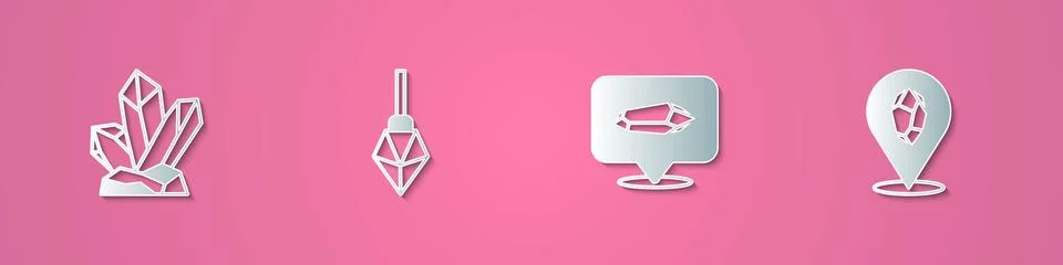 Set paper cut Magic stone, and icon. Paper art style. Vector 스톡 일러스트