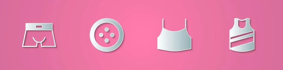 Set paper cut Men underpants, Sewing button for clothes, Female crop top an.. Stock Illustration