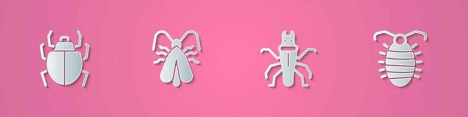 Set paper cut Mite, Clothes moth, Termite and Larva insect icon. Paper art style Stock Illustration