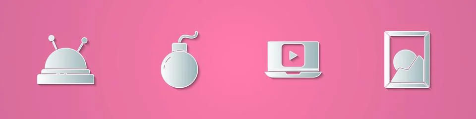 Set paper cut Needle bed and needles, Bomb ready to explode, Online play video イラスト素材