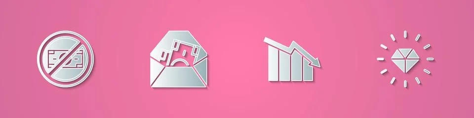 Set paper cut No money, Envelope with dollar symbol, Financial growth decrease Stock Illustration