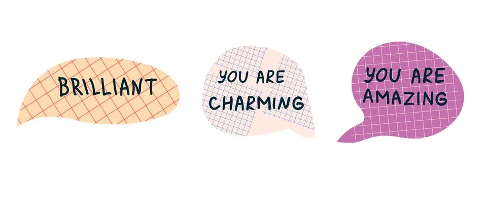 Set of paper cut of notebook speech bubble talks with compliments. Stock Illustration