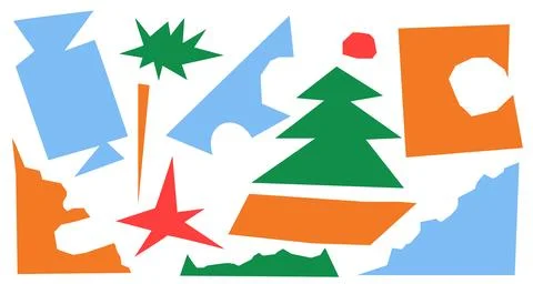 A set of paper cut out simple New Years Eve shapes. Vector pack of kraft Stock Illustration