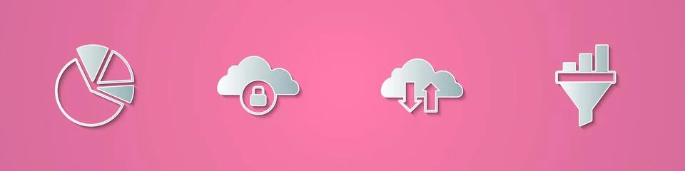 Set paper cut Pie chart infographic, Cloud computing lock, download and uploa 스톡 일러스트