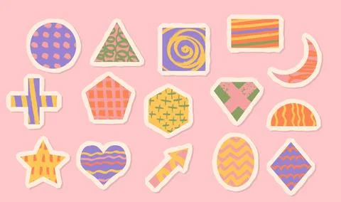 Set with paper cut pieces. Different shapes decorated by hand drawn rough Stock-Illustration