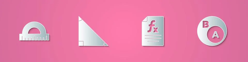 Set paper cut Protractor, Triangle math, Function mathematical symbol and Sub Stock Illustration
