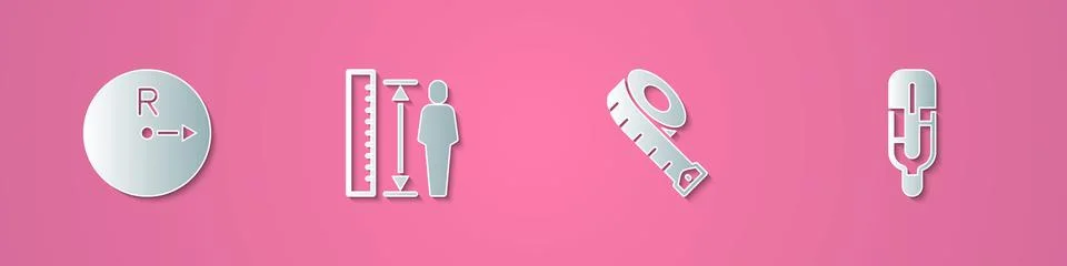 Set paper cut Radius, Measuring height body, tape and Medical thermometer ico Stock Illustration